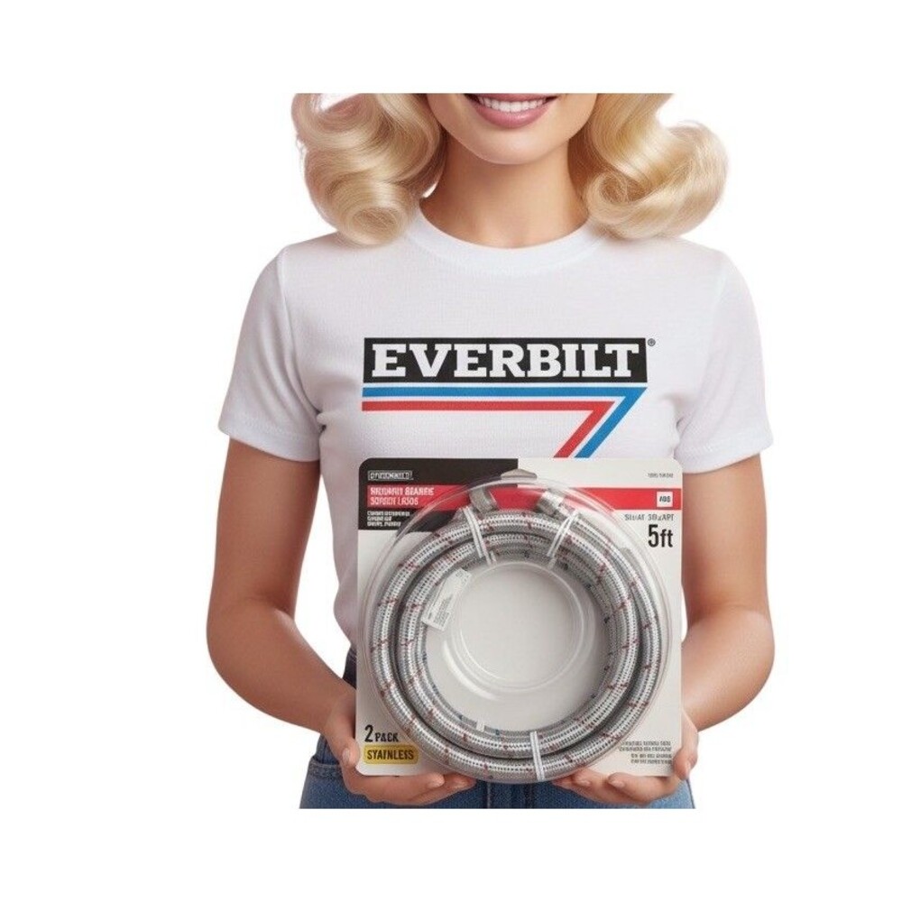 Everbilt Washing Machine Supply Lines - 5ft (2 Pack) Stainless Steel - 3/4" FHT
